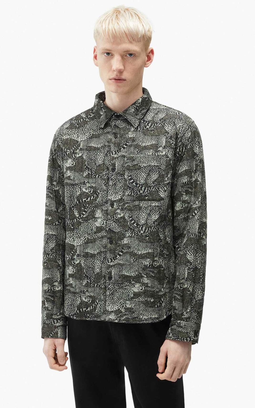 Kenzo Archive Leopard quilted Camisa Hombre Verde Claro | 9620734-BD